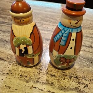 Festive Snowman and Santa Figurines